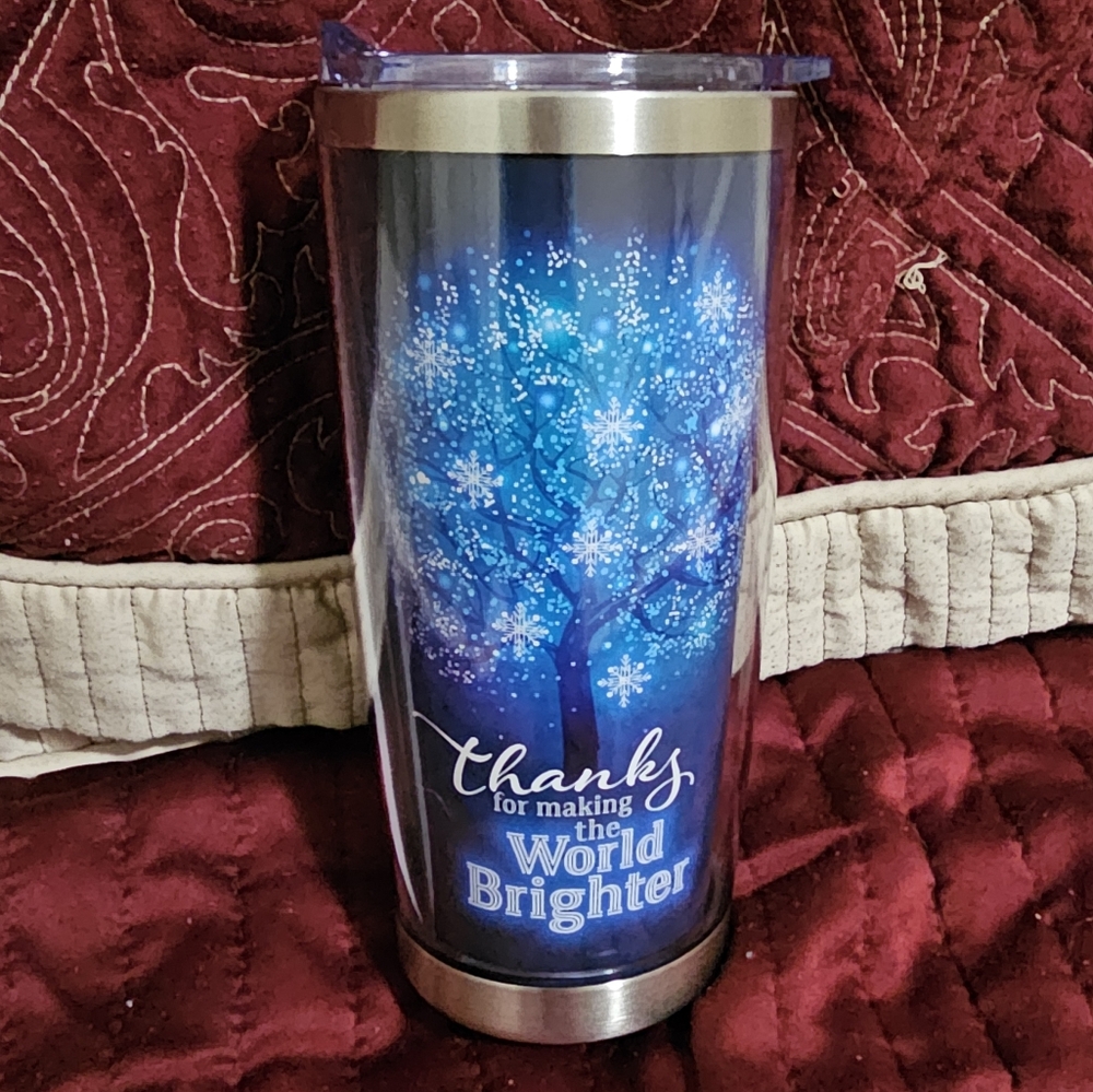 Blue & White Tumbler with Inspirational Quotes